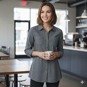 Fossil Women's Gray‎ Long Sleeve Button Down Shirt Roll Tab Casual - Size S